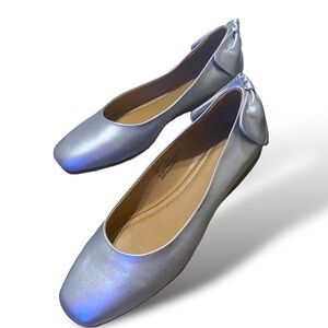 COMFORT VIEW Metallic Silver Ballet Flat Back Bow